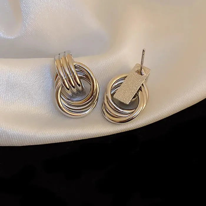 Three Layer Small Circle Knot Stud Earrings Zinc Alloy Gold Punk Jewelry