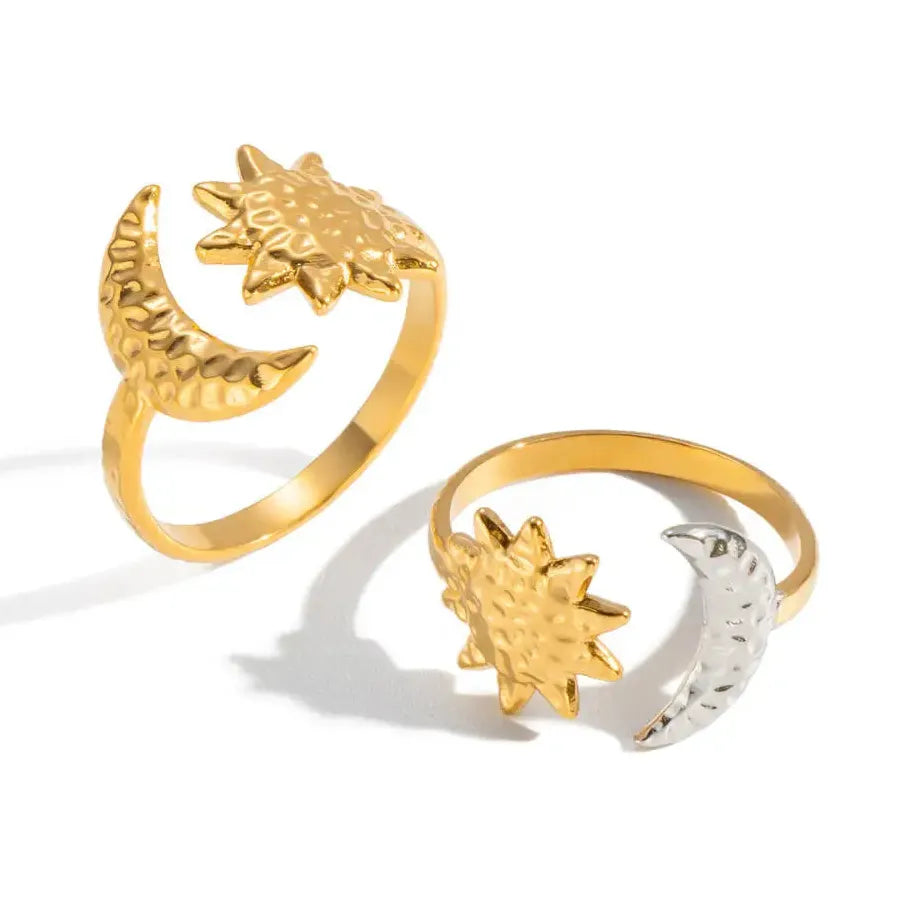Minimalist Asymmetric Moon Star Open Ring for Women Gold Stainless Steel Jewelry