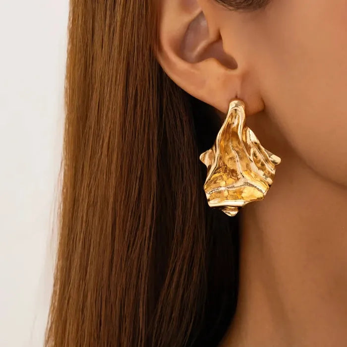 Geometric Irregular Fold Zinc Alloy Punk Dangle Earrings for Women