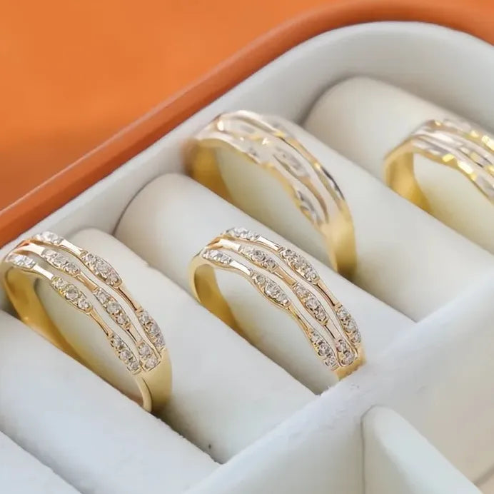 Elegant Gold Color Women’s Brass Wedding Ring with Cubic Zirconia