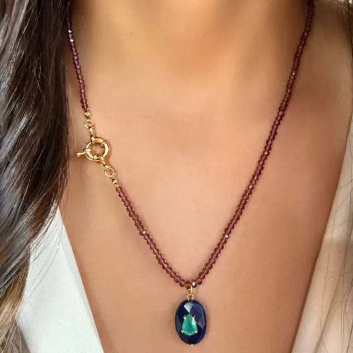 2026 Handmade Stainless Steel Natural Stone Pendant Necklace Colored Beads