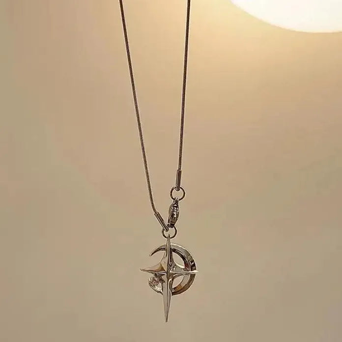 Galaxy Star Pendant Necklace Y2K Punk Clavicle Chain for Women Men