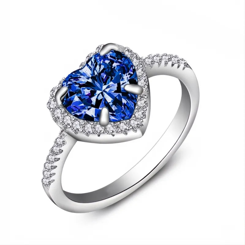 Classic Silver Heart Engagement Ring for Women Copper CZ Stone Inlay Wedding Jewelry Gift