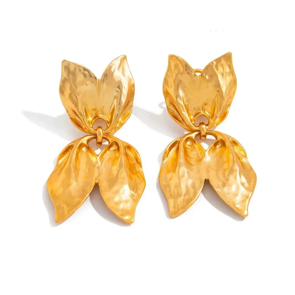Vintage Ginkgo Leaf Stud Earrings for Women Double-Layer Charm Jewelry