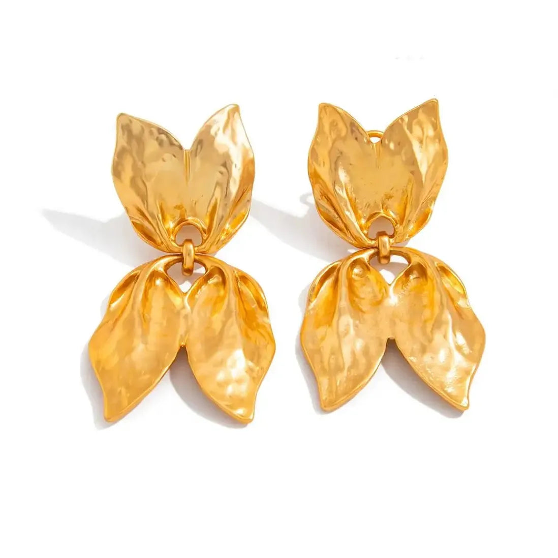 Vintage Ginkgo Leaf Stud Earrings for Women Double-Layer Charm Jewelry