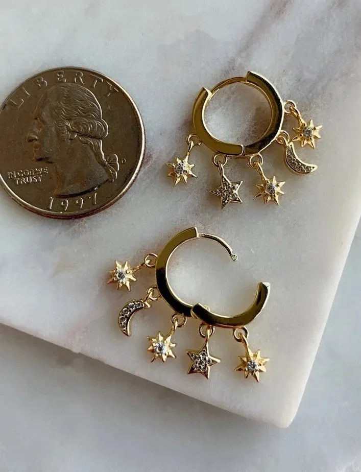 Korean Style Zinc Alloy Stars Moon Tassel Geometric Drop Earrings for Women