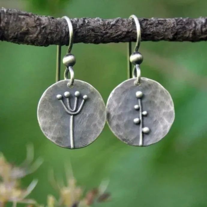Vintage Geometric Tulip Flower Carved Zinc Alloy Earrings for Women