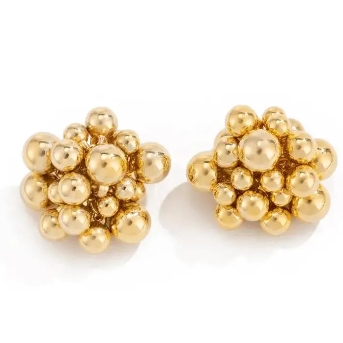 Grape String Hollow Ball Stud Earrings for Women Gold Tone Jewelry Gift