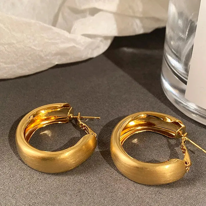 Large Luxury Copper Geometric Matte Hoop Earrings for Women