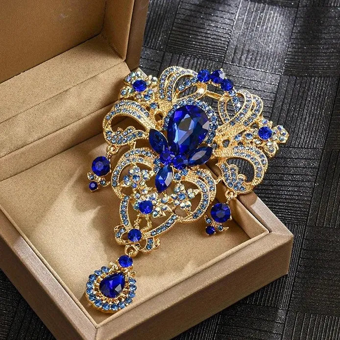 Vintage Ladies Rhinestone Hollow Flower Brooch Pin for Elegant Style