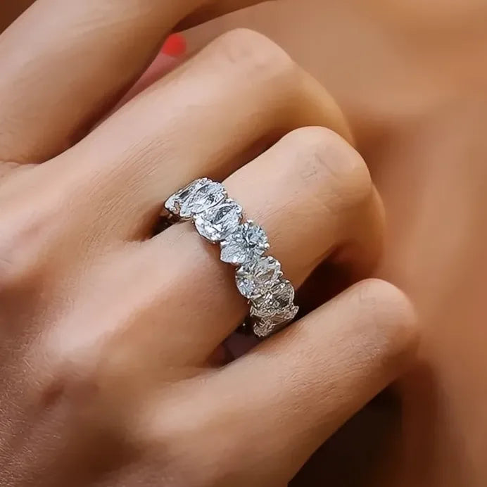 Pear Cubic Zirconia Geometric Wedding Band Ring for Women Engagement
