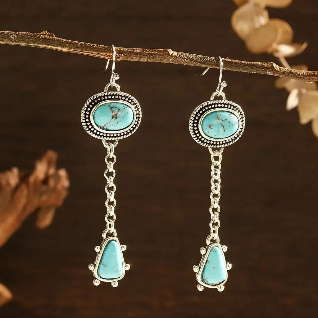Vintage Bohemian Round Geometric Long Chain Pendant Earrings Zinc Alloy Jewelry