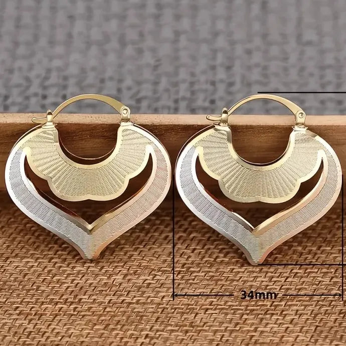 Heart Design Women’s Three Tone Hollow Out Drop Earrings Brass Jewelry