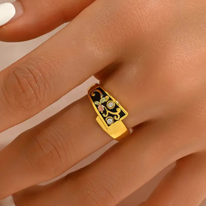Vintage Inlaid Epoxy Resin Women's Ring Gold Charm Luxury Western Style Jewelry
