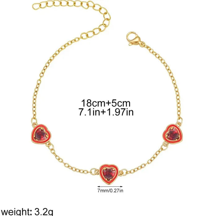 French Luxury Pink CZ Zircon Heart Bracelet PVD Stainless Steel Jewelry Gift