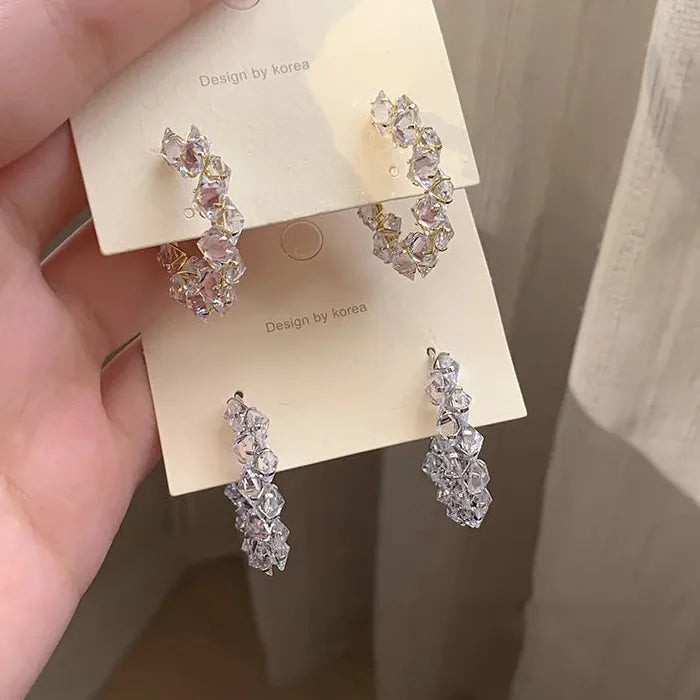 Crystal Geometric Copper Stud Earrings for Women Fashion Jewelry Gift
