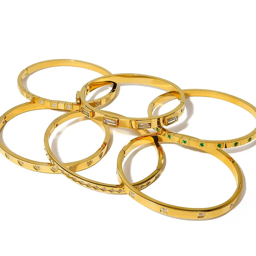 Waterproof Stainless Steel Multicolor Crystal Zirconia CZ Bangle Bracelet Women