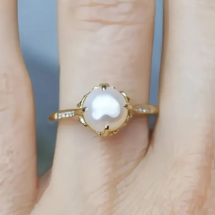 Brass Simulated Pearl Wedding Band Ring for Women Fashion Jewelry Gift