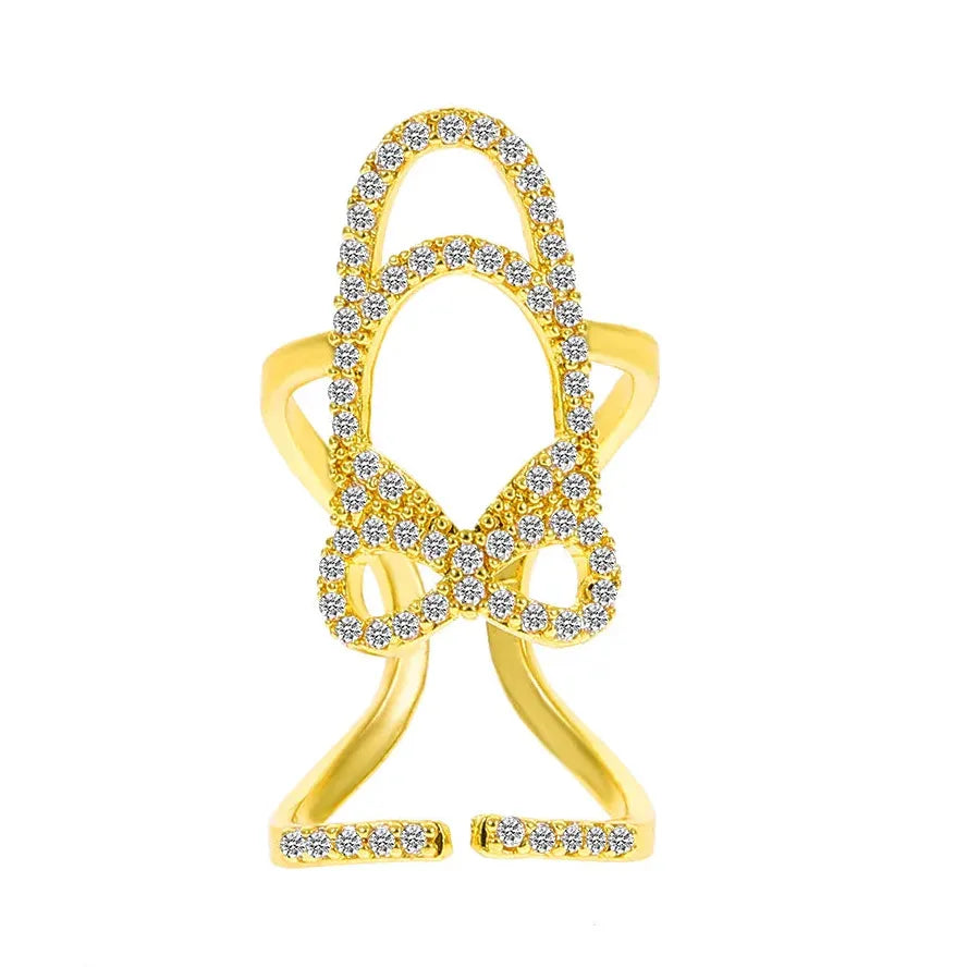 Adjustable Copper Inlaid Zircon Gold Plated Geometric Nail Ring for Women Party Jewelry