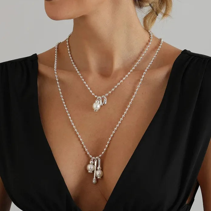 Adjustable Luxury Pearl Geometric Pendant Necklace for Women Gift