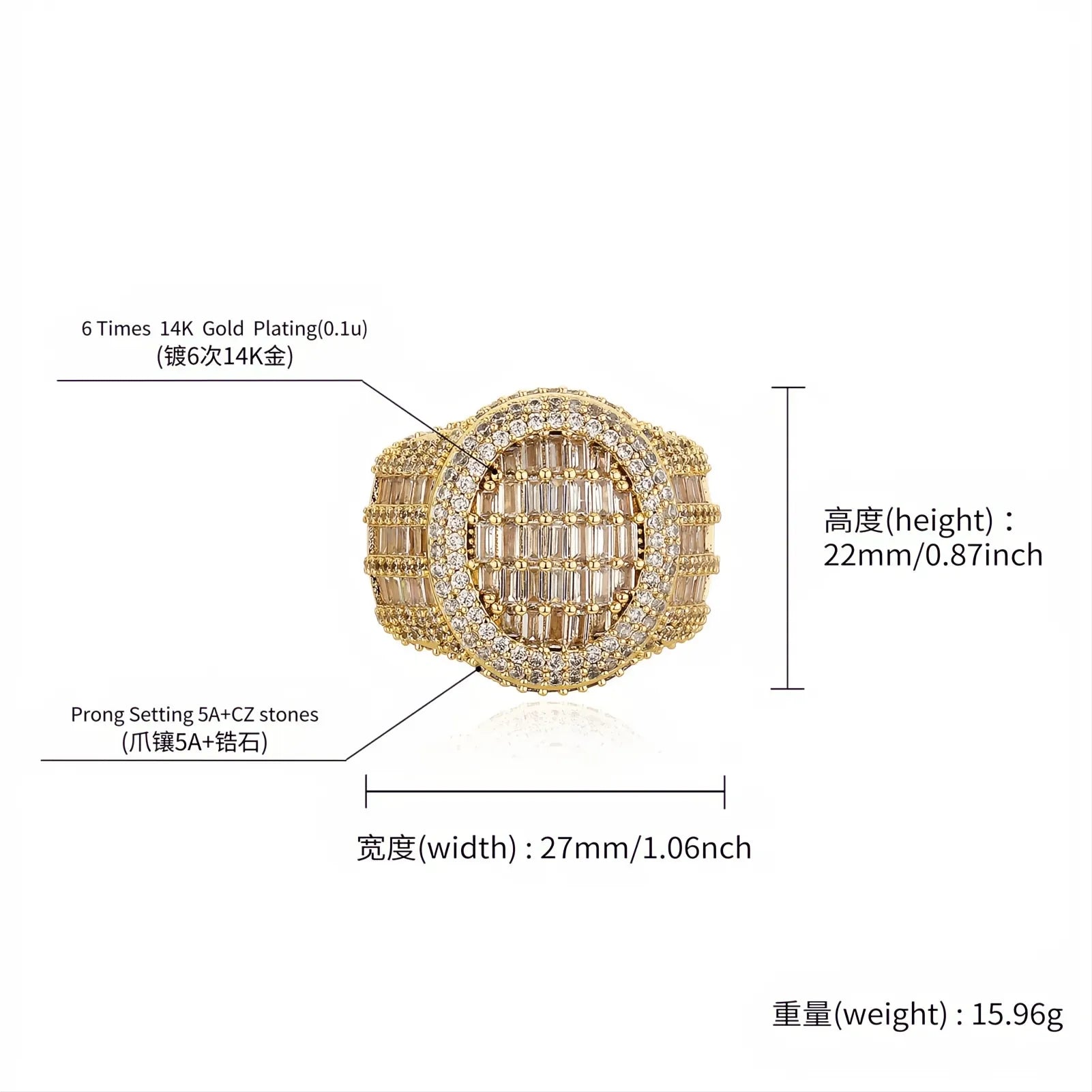 Oval Iced Out Zircon Ring – Gold Silver Color Hip Hop Micro Pave Ring Unisex