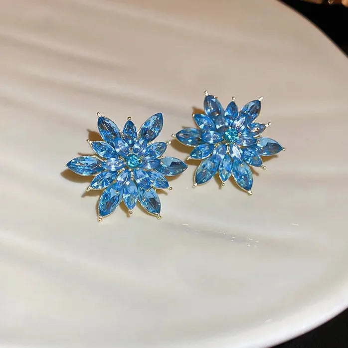 Luxury Crystal Flower Neo-Gothic Stud Earrings Stainless Steel Women Jewelry Gift