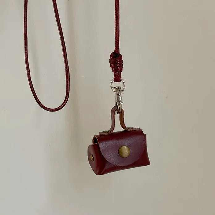 Leather Hanging Neck Coin Purse Pendant Necklace with Long Chain for Women