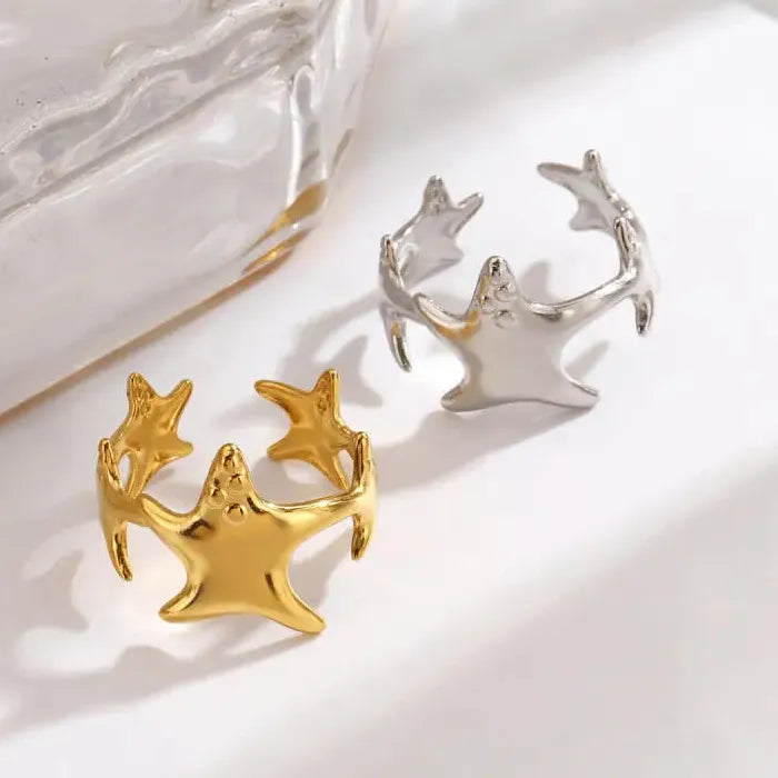 Personalized Stainless Steel Starfish Open Ring Unisex Beach Jewelry Gift