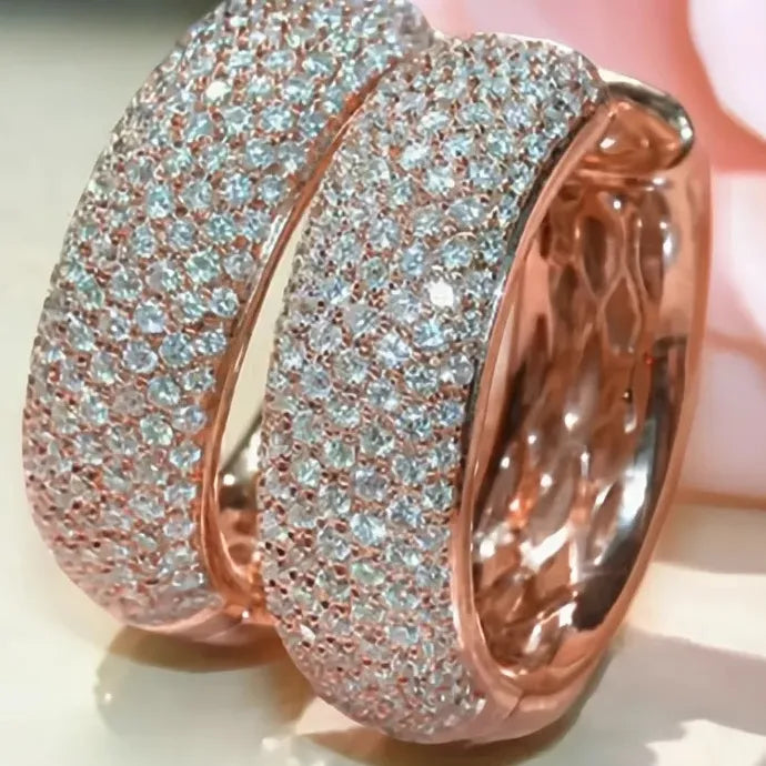 Rose Gold Geometric Hoop Earrings Micro Pave CZ Copper Alloy Jewelry Gift