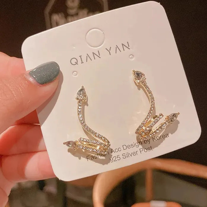 Vintage Wrapped Snake Crystal Drop Earrings for Women Animal Jewelry Gifts