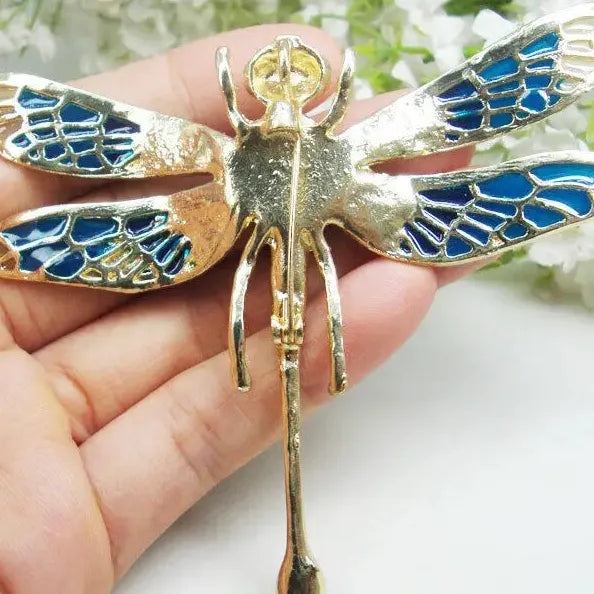 Blue Crystal Rhinestone Dragonfly Brooch Lapel Pin Gift for Women