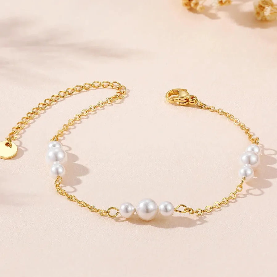 Handmade Adjustable 18k Gold Plated Pearl Bracelet Hypoallergenic Jewelry Non Tarnish
