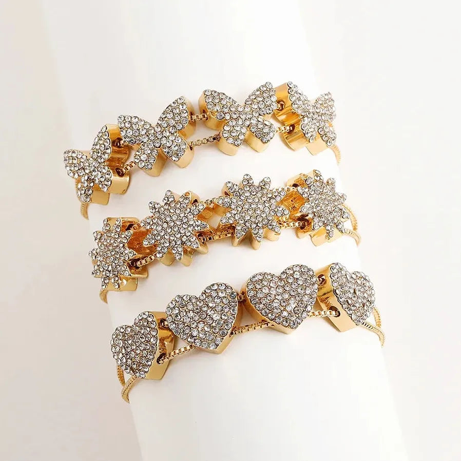 Handmade 18K Gold Plated Heart Butterfly Flower Bracelet for Women with Zircon Evil Eye Charm