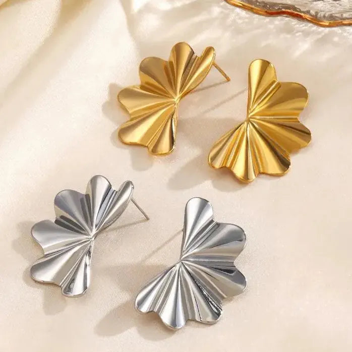 Stainless Steel Leaf Flower Stud Earrings for Women Hypoallergenic Waterproof Jewelry