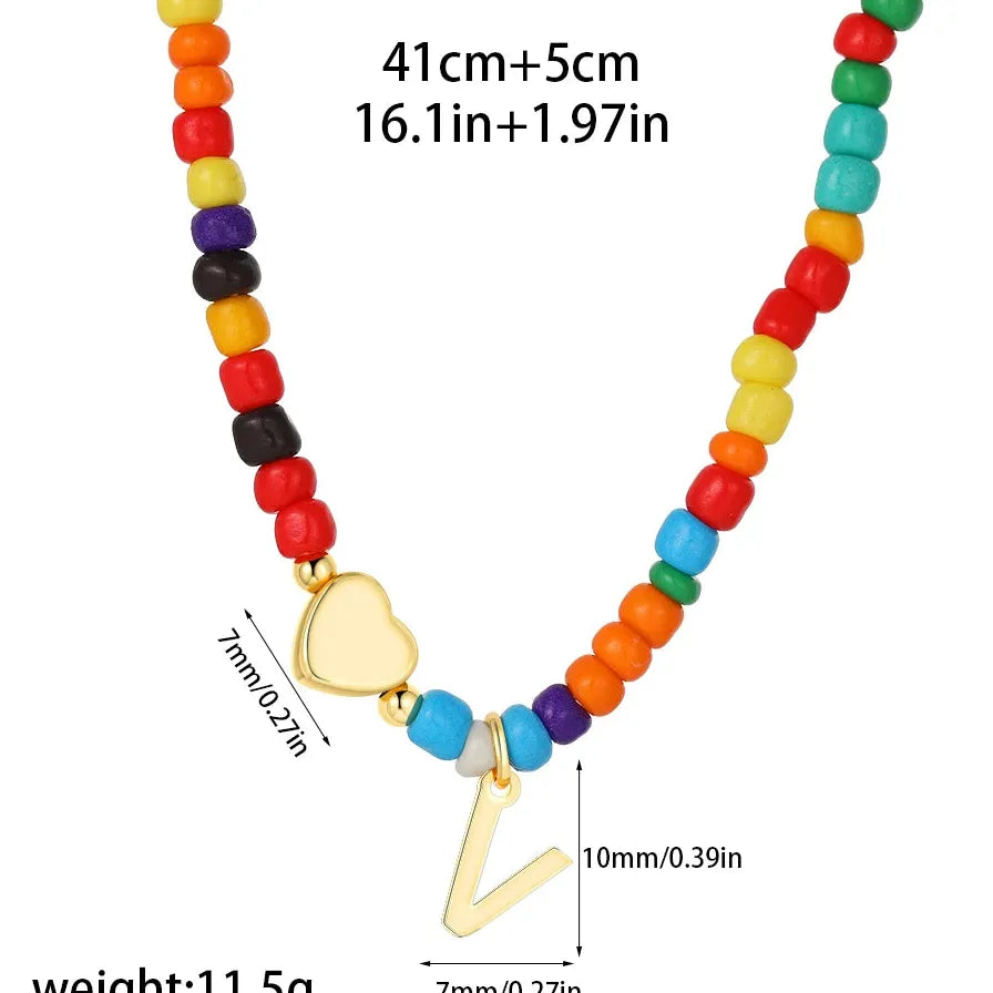 18k Gold Plated Alphabet Letter Pendant Necklace Beads Mini Heart Choker Women