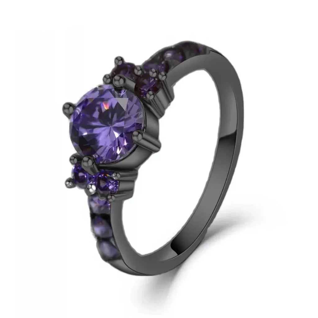 Fashion Gun Black Zinc Alloy Ring for Women Purple Crystal Engagement Jewelry