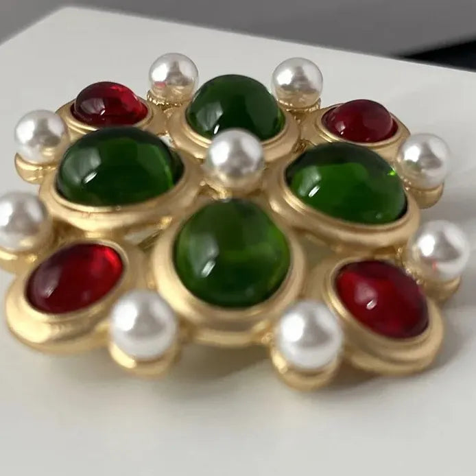 Vintage Agate Gem Resin Pearl Elegant Brooch Pin for Women