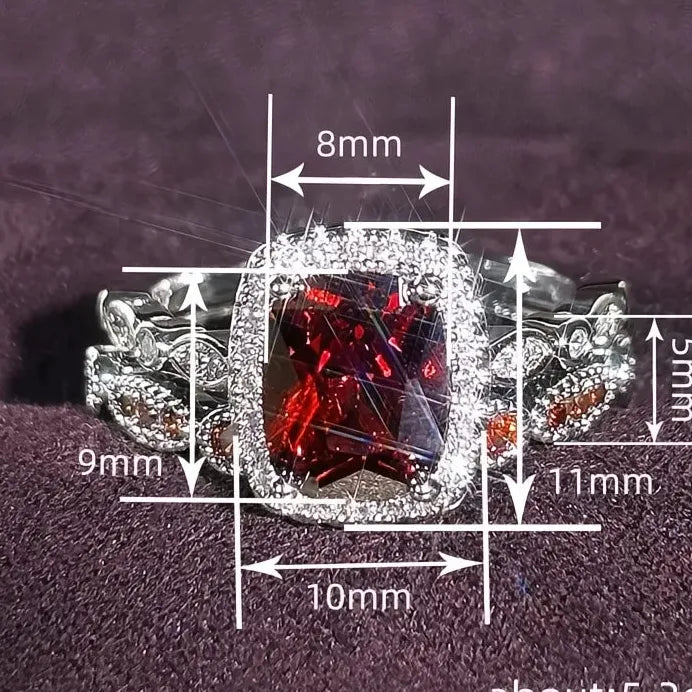 Brass Red CZ Bridal Wedding Engagement Ring Set Jewelry Collection