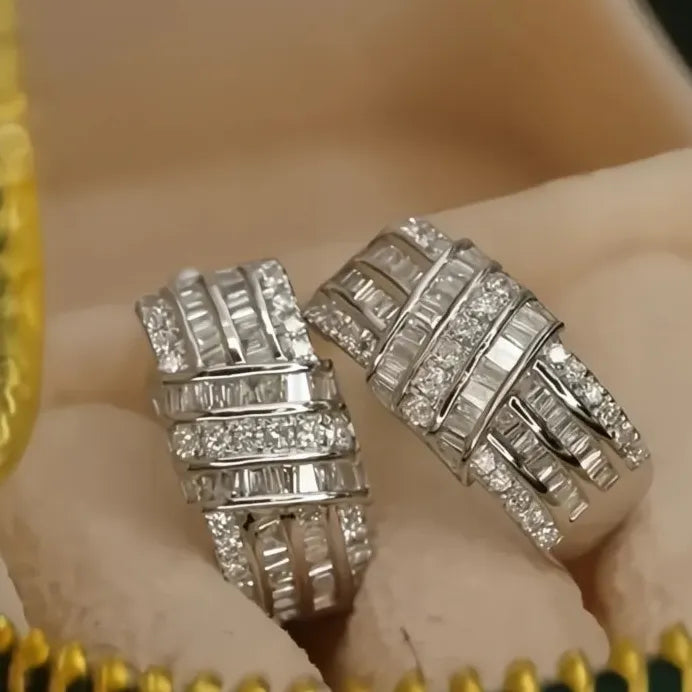 Geometric Silver Knot Hoop Earrings with Shiny CZ Stones for Weddings