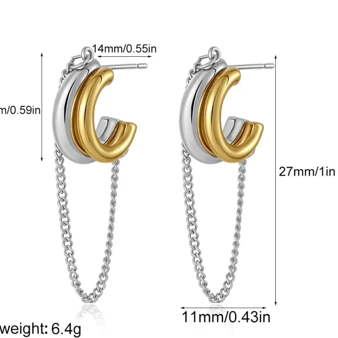 Gold Plated Double-Layer Chunky O-Shaped Hoop Earrings CZ Zircon Punk Jewelry