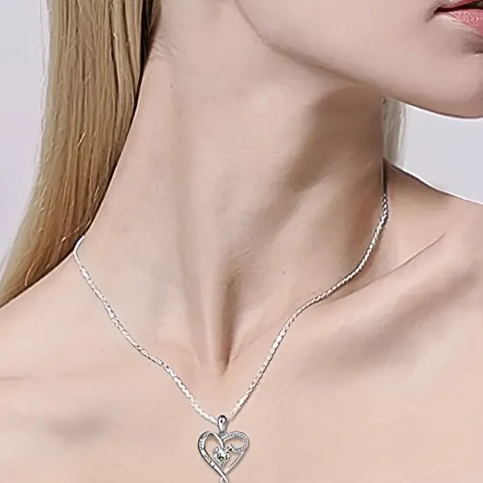 Romantic Heart Pendant Necklace I Love You Mom CZ Jewelry Gift Women