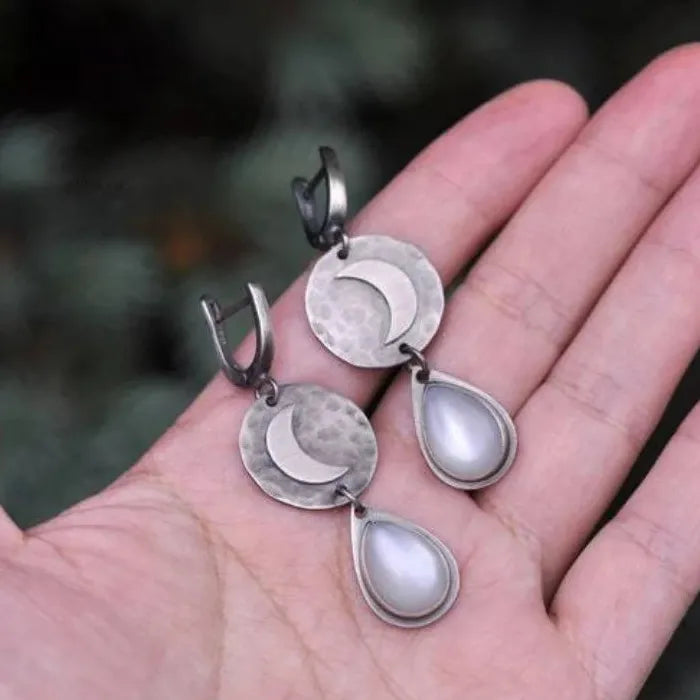 Imitation Moonstone Drop Earrings Blue Gemstone Zinc Alloy Cloud Moon Design