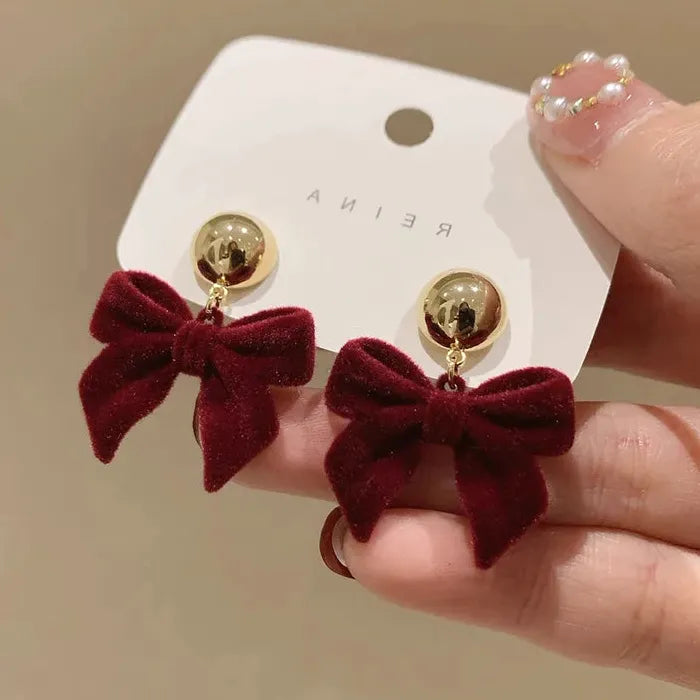 Vintage Black Zinc Alloy Bowknot Drop Earrings for Women Y2K Jewelry