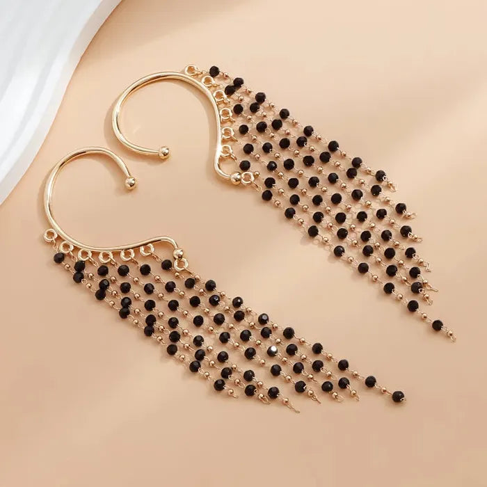 Vintage Black Crystal Tassel Zinc Alloy Clip-On Ear Hook Earrings Gift