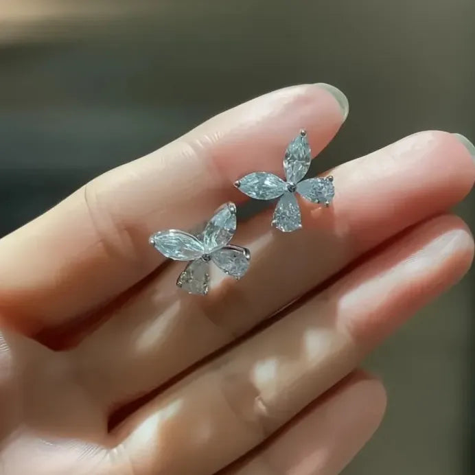 Dainty Crystal Butterfly Silver Stud Earrings Bridal Jewelry for Women