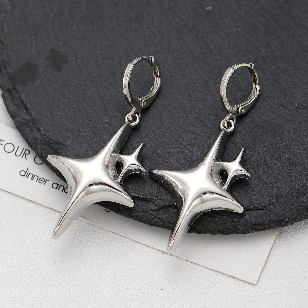 Y2K Silver Metal Star Drop Earrings Rhinestone Punk Jewelry for Women