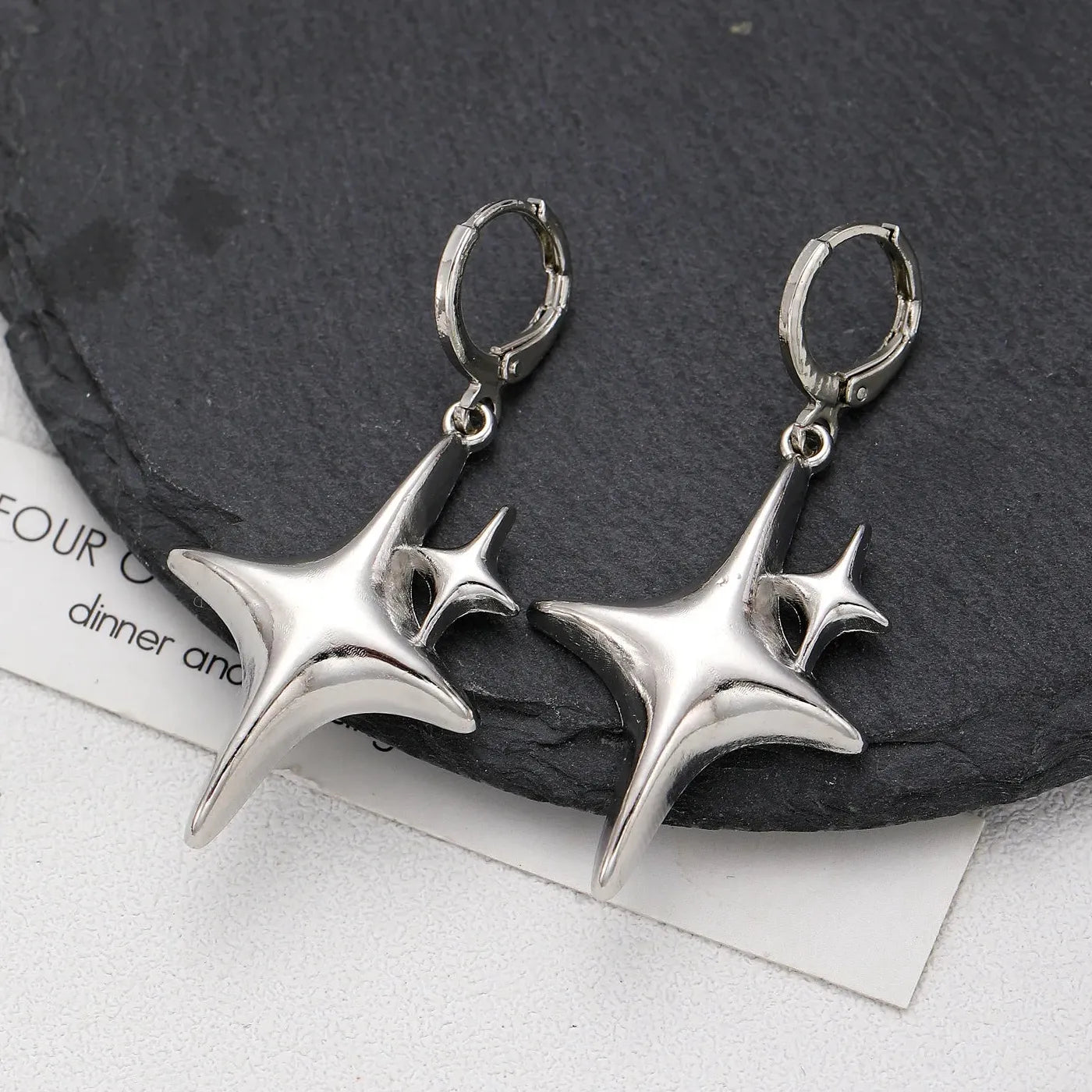 Y2K Silver Metal Star Drop Earrings Rhinestone Punk Jewelry for Women