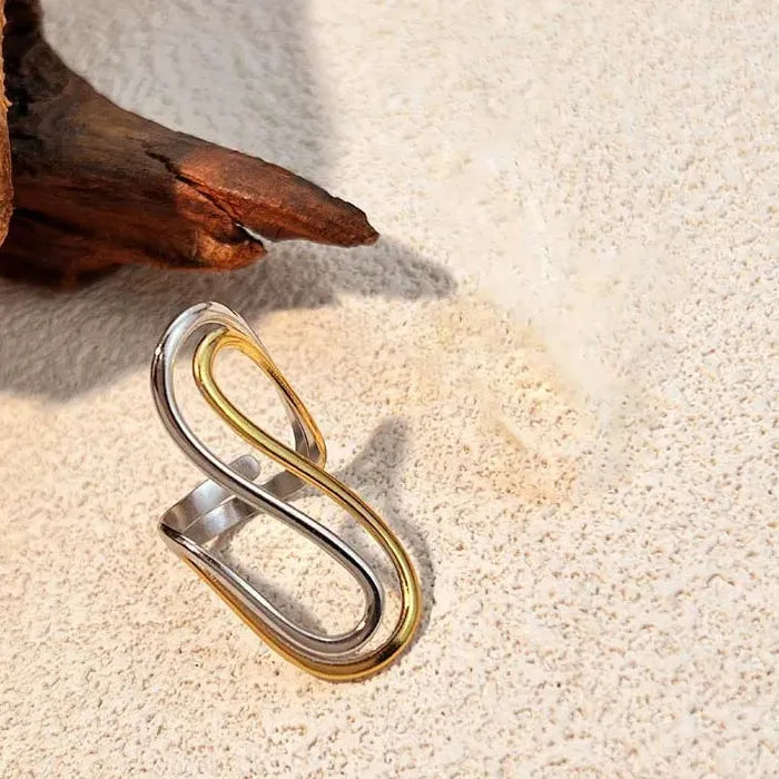 Geometric Two Tone Stainless Steel Minimalist Irregular Rings for Men & Women