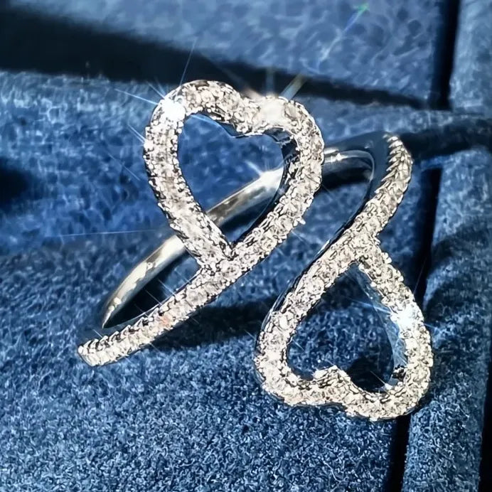 Double Heart Cubic Zirconia Wedding Ring for Women Elegant Party Jewelry