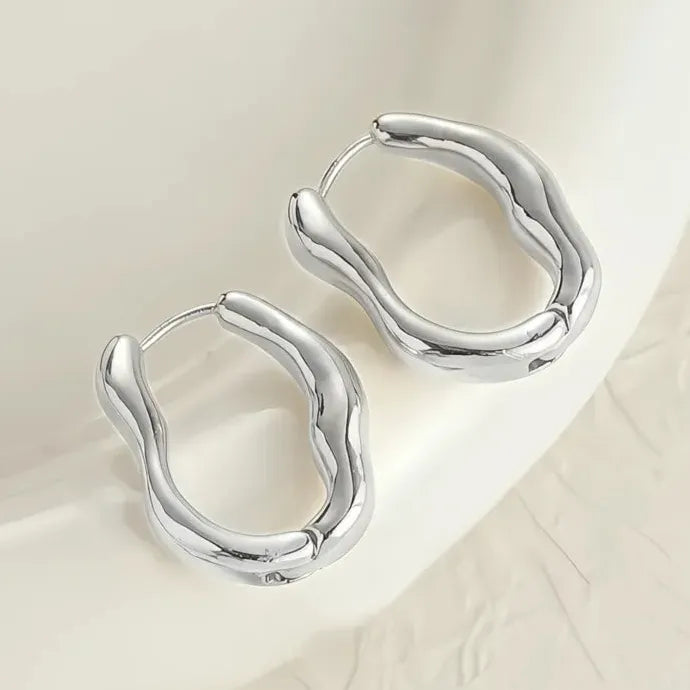 Glossy Irregular Geometric Hoop Earrings Trendy Elegant Wedding Jewelry Brass Alloy